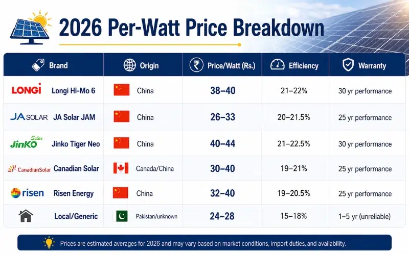 solar-panel-brands-per-watt-pakistan Solar panel brands available in Pakistan 2026 with per watt pricing