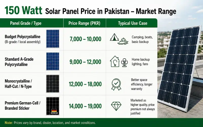 150w-solar-panel-price-table-pakistan 150 watt solar panel price range Pakistan 2026