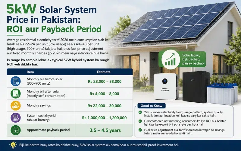 Monthly electricity bill savings and payback period for a 5kW solar system