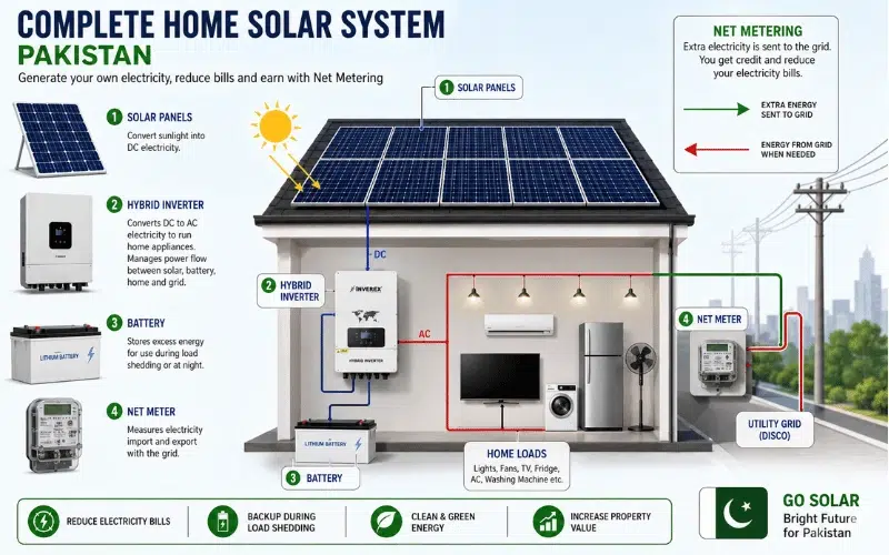 complete-solar-system-components-pakistan Complete home solar system components Pakistan – panels, inverter, battery, net metering
