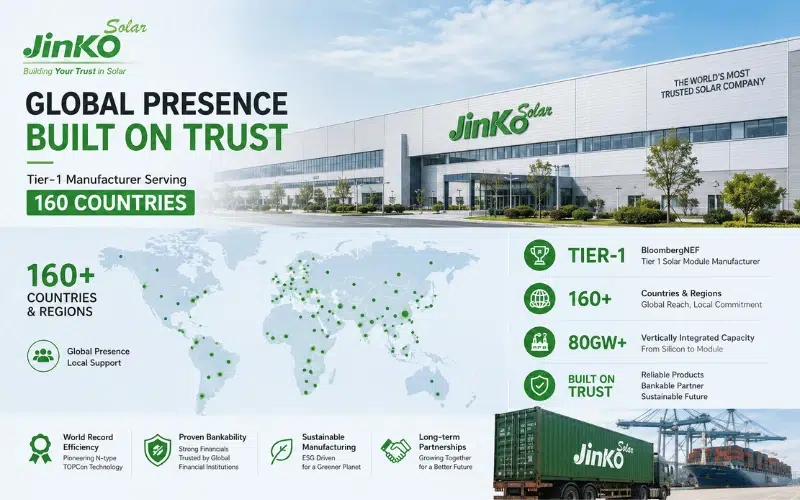 jinko-solar-global-tier1-manufacturer Jinko Solar global presence – Tier-1 manufacturer serving 160 countries